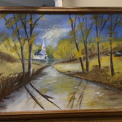 Vintage Autumn Forest Landscape Oil Painting Scenery Framed Original  Signed