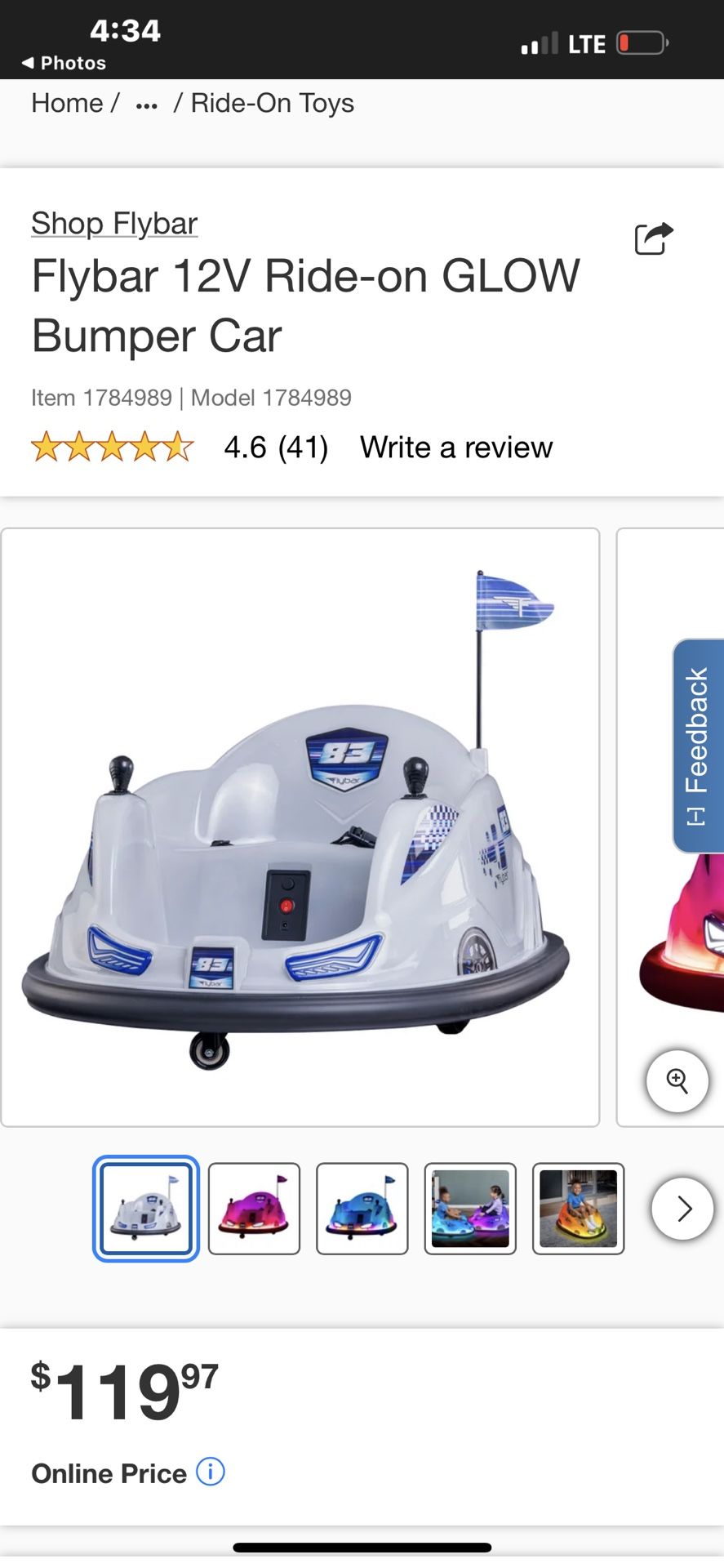 Ride On Glow Bumper Car, Flybar, 12V Rechargeable