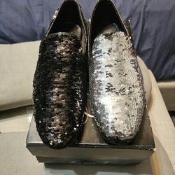 PROM Mens Black & Silver Sequins Loafer Shoes 10.5