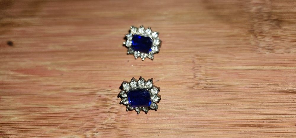 Squared Sapphire with Diamond Halo Earrings