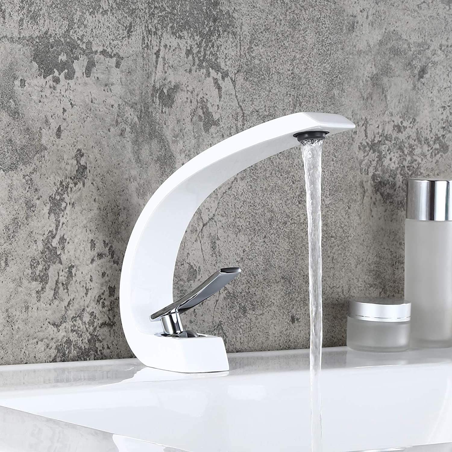 White/Chrome Sink Faucet for Bathroom