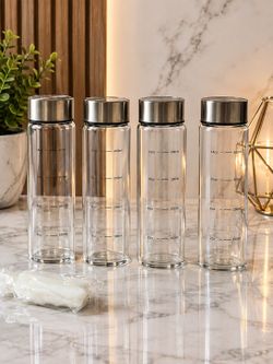 Glass Water Bottles with Stainless Steel Lids – Set of 4