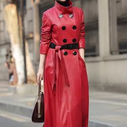 Red Faux Leather Coat