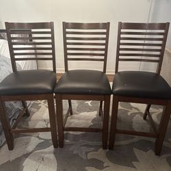 3 Wood & Leather Bar/Counter Height Chairs & Accent Stool