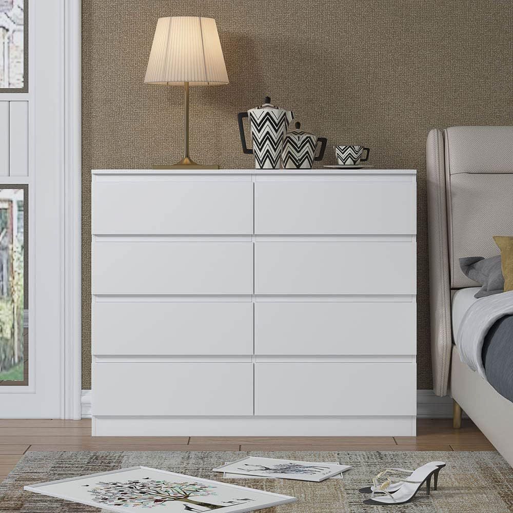 Modern Large 8 Drawer Chest of Drawers, 8 Drawer Cabinet, Bedroom Storage Furniture - Matt White