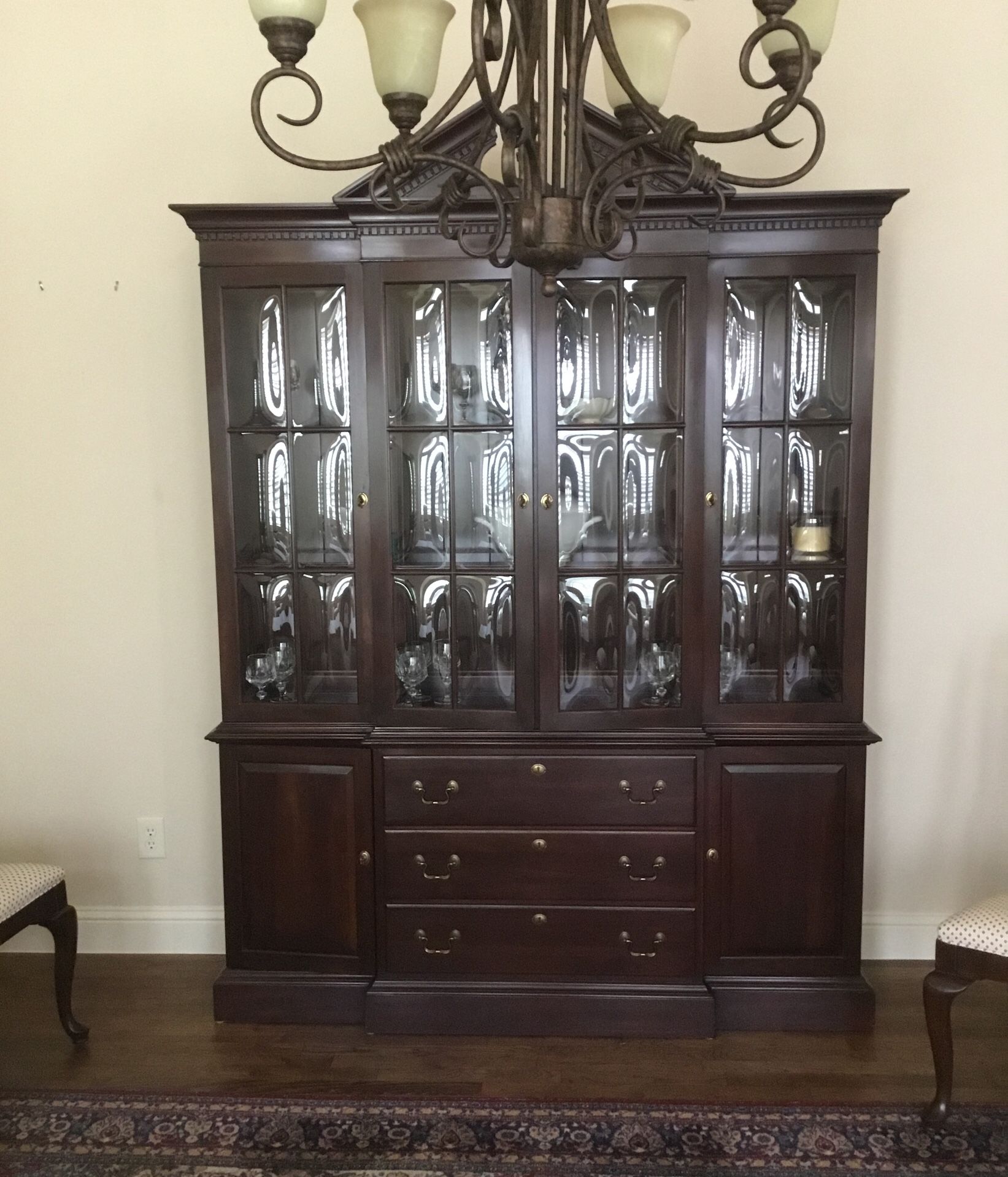 China hutch, Ethan Allen. Curved Glass On Doors And Lighting Will Show Off Your China And Crystal.