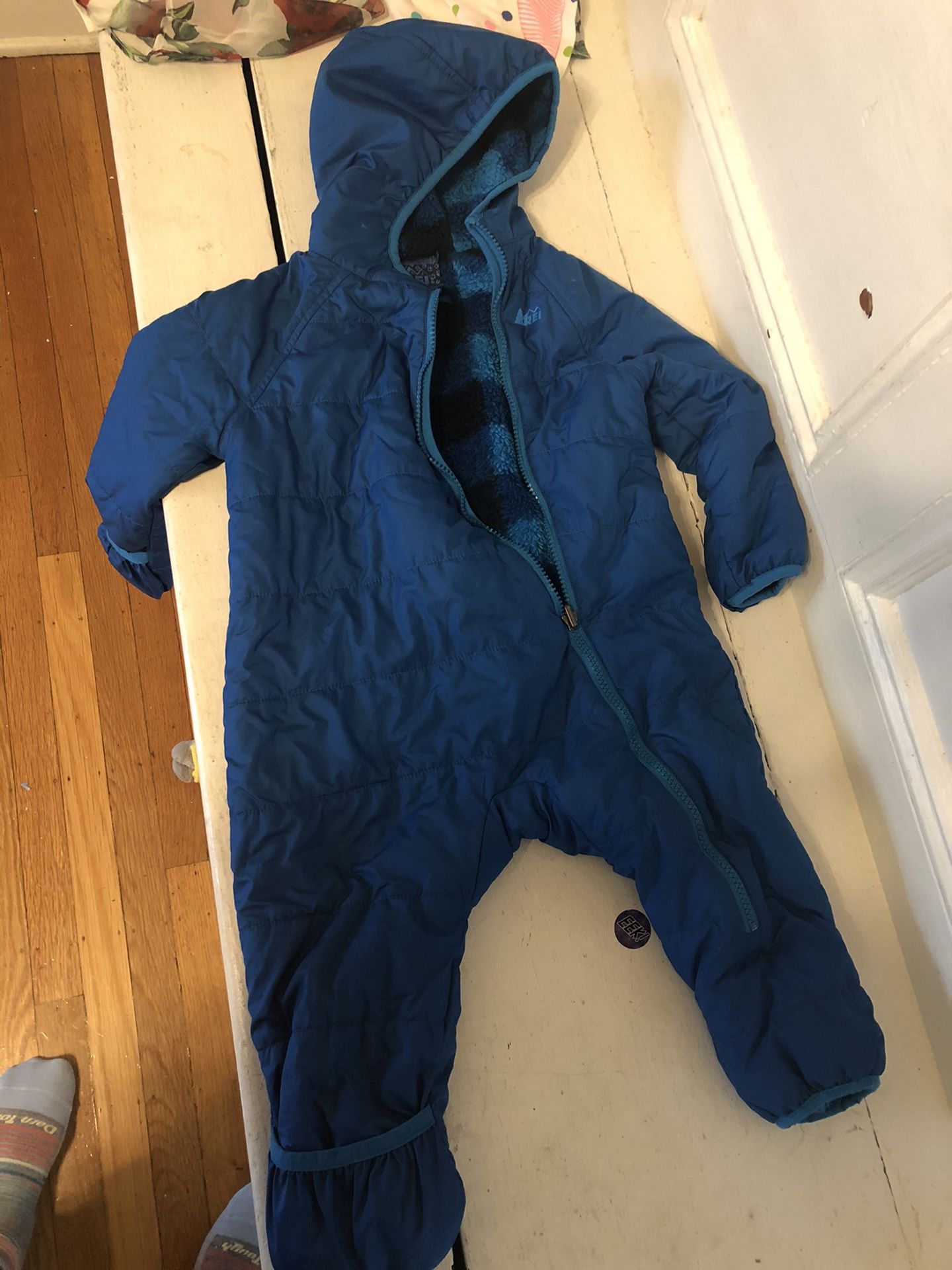 Boys 18 month rei snowsuit. Fleece lined and warm.