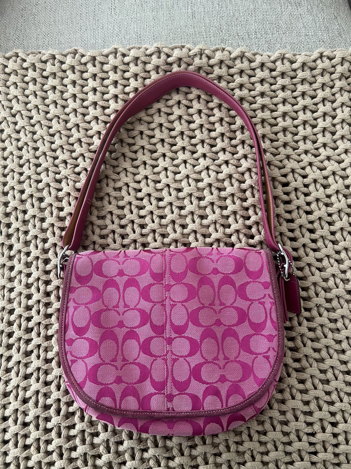 Vintage Coach Hot magenta pink Shoulder canvas monogram bag