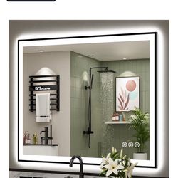 AWANDEE  44x36 Inch Black Framed LED Bathroom Mirror with Lights