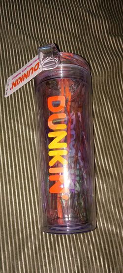 Brand new 24 ounce dunkin donuts thermo drinking tumbler with plastic straw deal