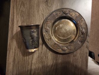 Sterling 925 silver plate and cup set(Judaica)