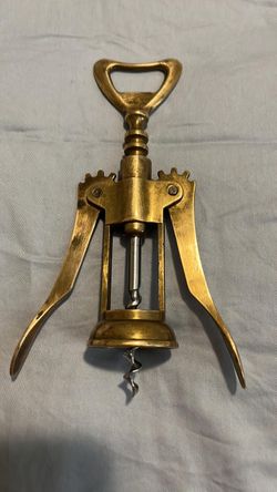 Vintage Italian solid brass winged corkscrew and bottle opener