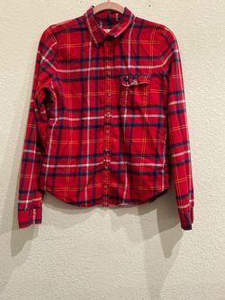 Abercrombie & Fitch Red Plaid Flannel Button-Up Shirt wmn Sz L.