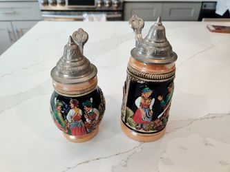 Vintage German Beer Steins with pewter lid