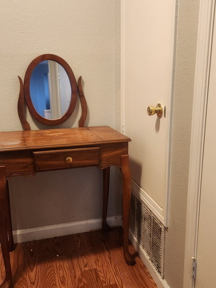 Wood Vanity with Mirror – $85