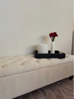 Ivory/Cream Colored Velvet Storage Bench