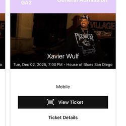 Xavier Wulf Concert Tickets San Diego 12-2-25