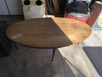 West Elm Oval Coffee Table — Mango Wood Top, Black Cast Metal Base