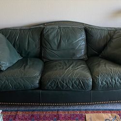 Thomasville Green Leather Sofa