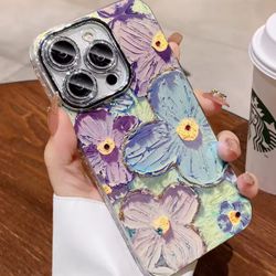 Iphone 16 Pro Max Cover. Luxury Fashion Fliwers Glitter Laser Phone Case