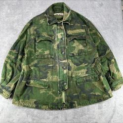 Free People Military Jacket Women Medium Green Camouflage Cotton Pocket Full Zip