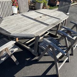 Teak Patio Furniture Set Table And 6 Folding Chairs 
