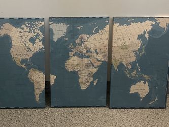 Large 3-piece World Map Canvas Art