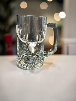 Arthur Court Stag Beer Mug Glass with Pewter Elk Head