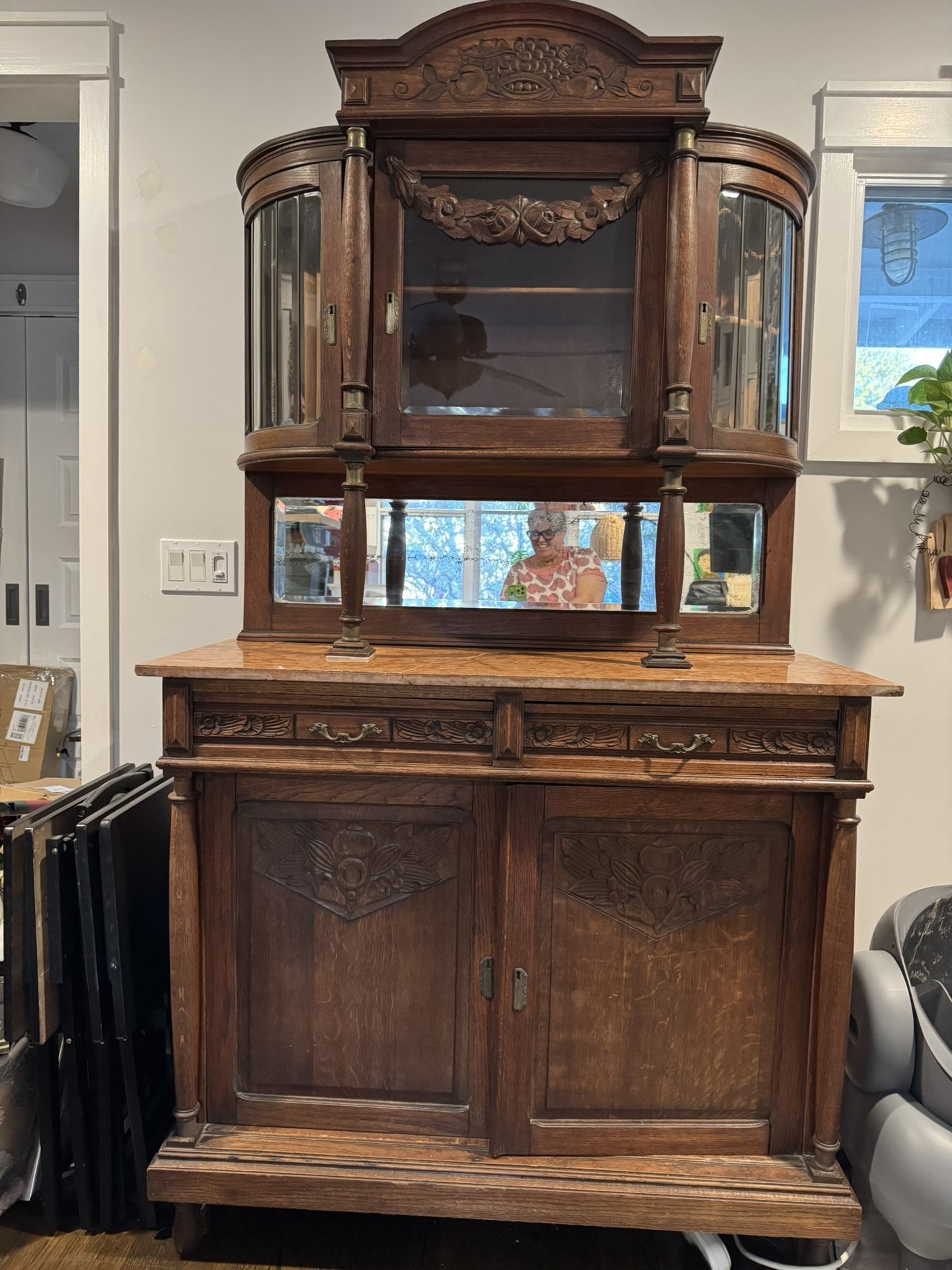 Antique 1800s Real Wood Cabinet With Stone Top