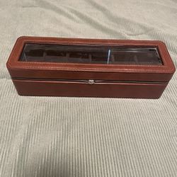 Elegant Brown Leather Watch Box – Timeless Storage for Six Timepieces