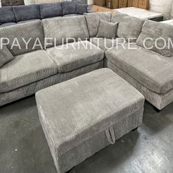 NEW Light Grey Fabric Sectional Sofa and Chaise Set FREE Storage Ottoman Ashley IKEA Style BIG Couch SALE Beige Black Green Dark Gray Clearance