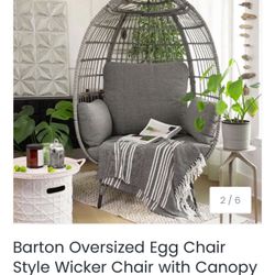 Barton Oversized Egg Chair Style Wicker Chair with Canopy & 4 Cushions SKU: 98107
