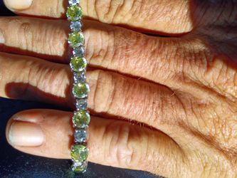 SilverTennis Bracelet with Green and Clear Stones
