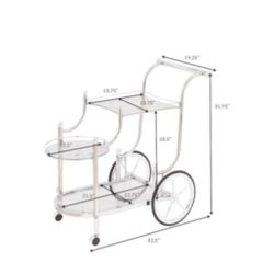 Modern 3-Tier Silver Chrome Metal + Clear Glass Rolling Kitchen Bar Cart With Wheels | 3 Tier | Shelves | Storage | Square