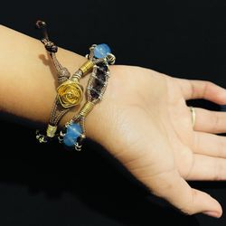 Bracelet/Choker necklace   Handmade Beaded And Stones  Handmade  Rose Lock 