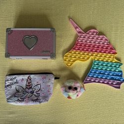 Assorted Girls’ Toys Stuffed Animals Unicorns Makeup Jewelry Box Bag Pop It