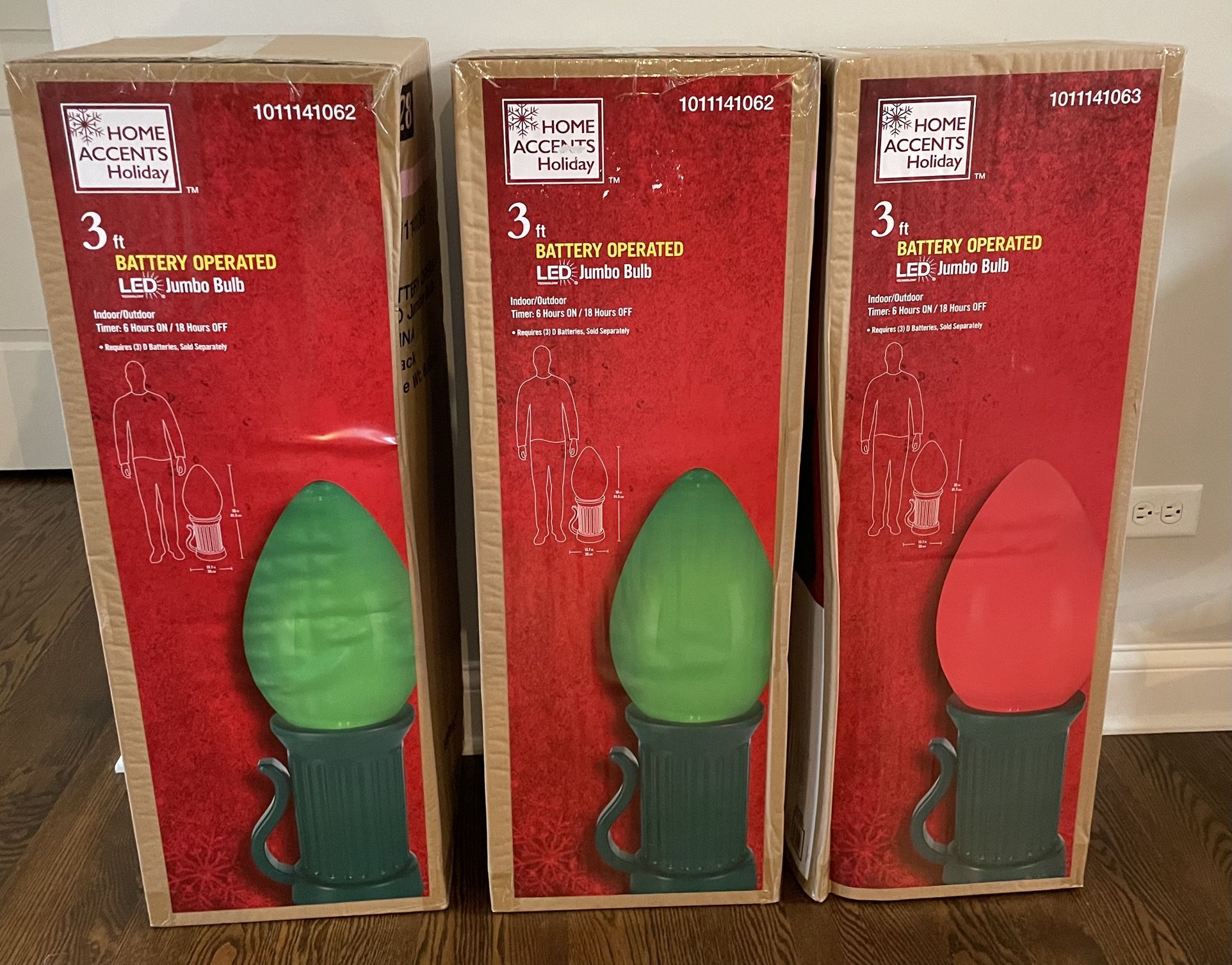 Home Accents Holiday 3 ft. Battery Operated LED Jumbo Green Bulb Holiday Yard Decoration