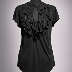 Women’s Black Ruffle Front Blouse Size XL Short Sleeve Dressy Top