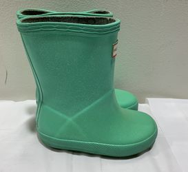 Hunter Kids First Nebula girls size 6/7 teal green  shimmering sparkley Rain Boots