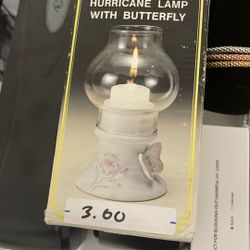 Porcelain Hurricane Lamp With Butterfly 