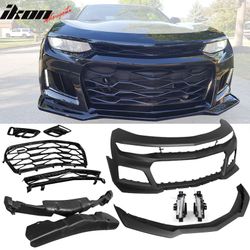 Fits 16-18 Chevy Camaro ZL1 Style Front Bumper Cover Conversion w/ DRL Fog Lights Lamp