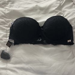 Black lace strapless push up bra