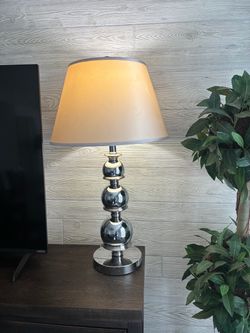 Chrome Ball Table Lamp with Beige Shade