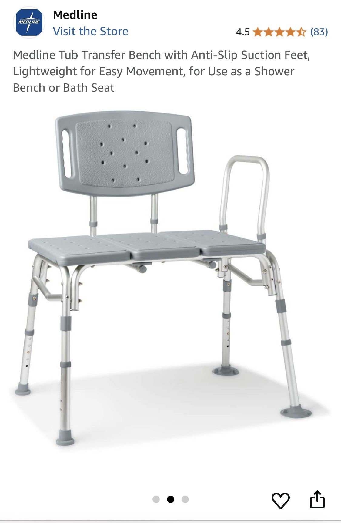 Shower chair / Tub Transfer Bench - New in box- 500 lb capacity Medline