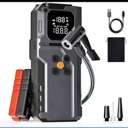 5000A Car Battery Jump Starter Pack with built in air compressor - Up to 9.0L Gas/7.OL Diesel Engines  12V Portable Jump Box with USB Charger, LED Lig