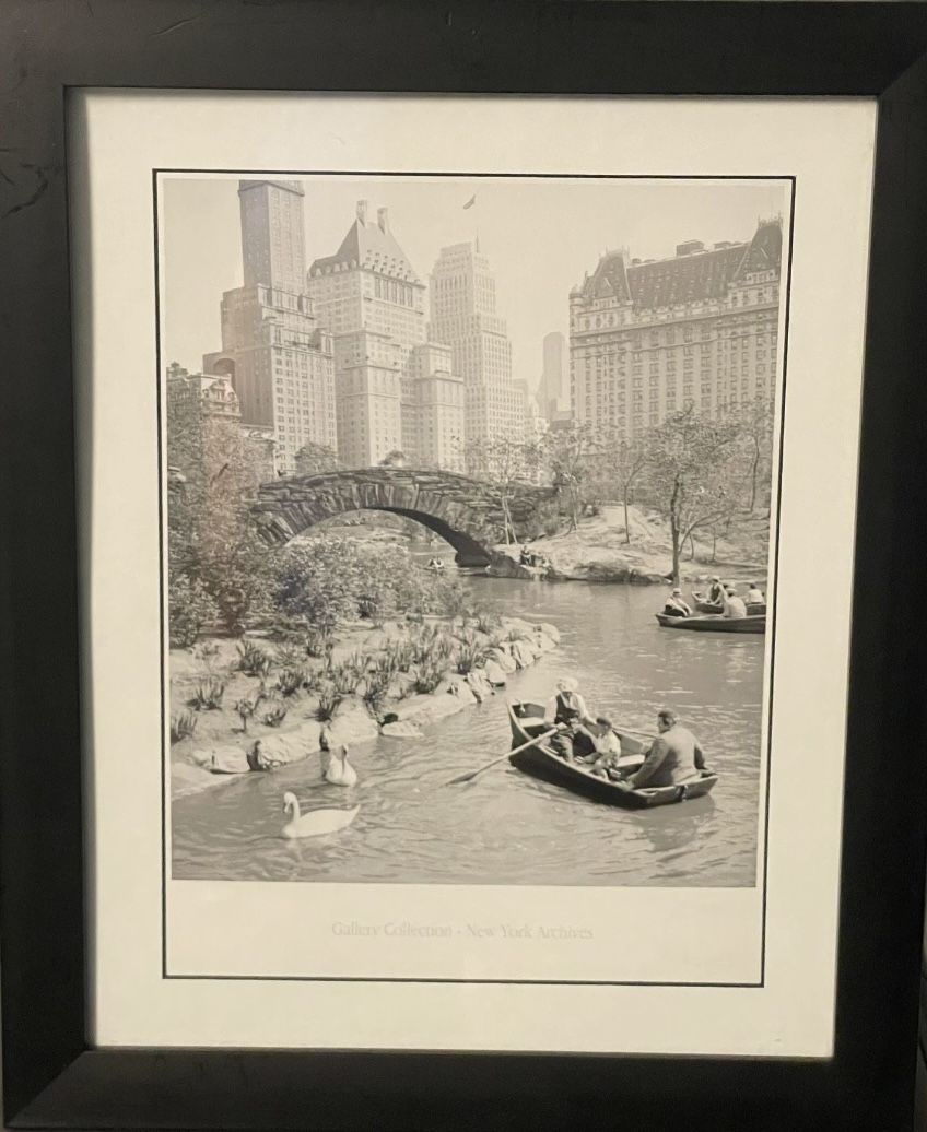 Central Park - Vintage Black and White Glass Wall Picture , Gallery Collection , New York Archives
