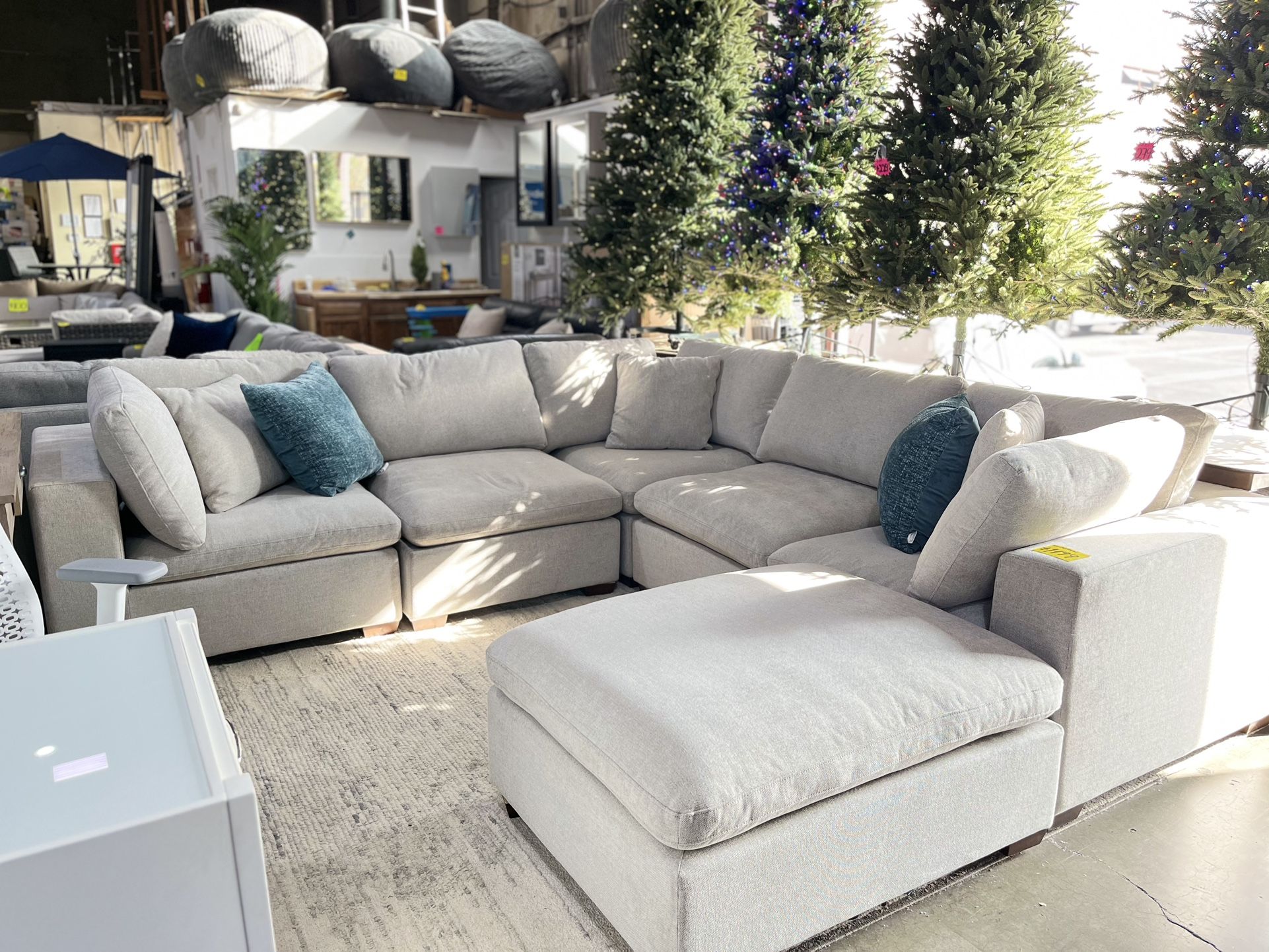 Lowell 6 PC Sectional Grey Fabric Cloud Couch