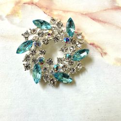 Blue Rhinestone Brooch