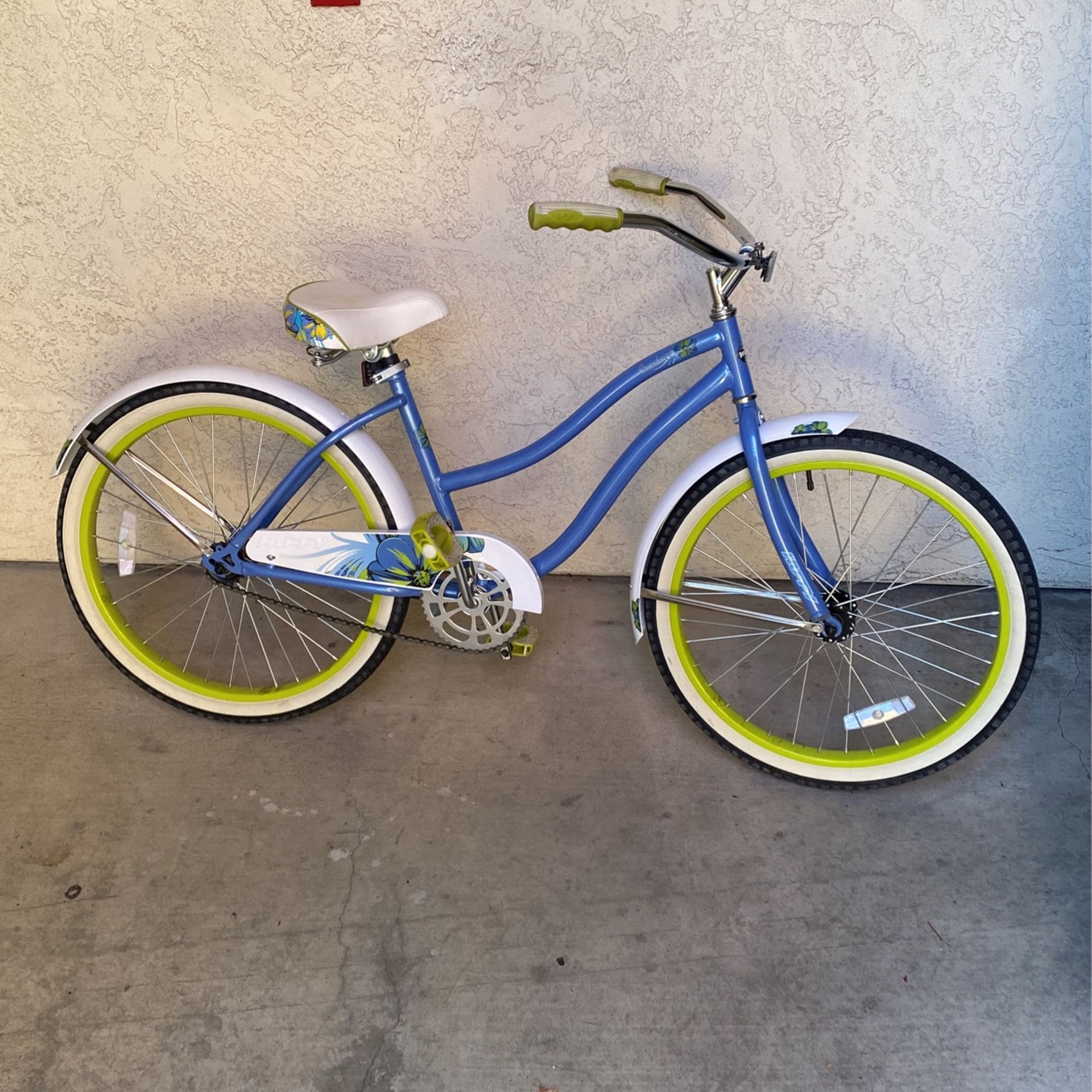 24 Huffy Cranbrook Girls' Cruiser Bike, Blue/Neon Green Bicycle