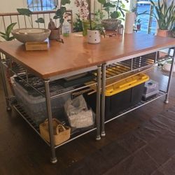 Industrial Kitchen Island with Wood Top